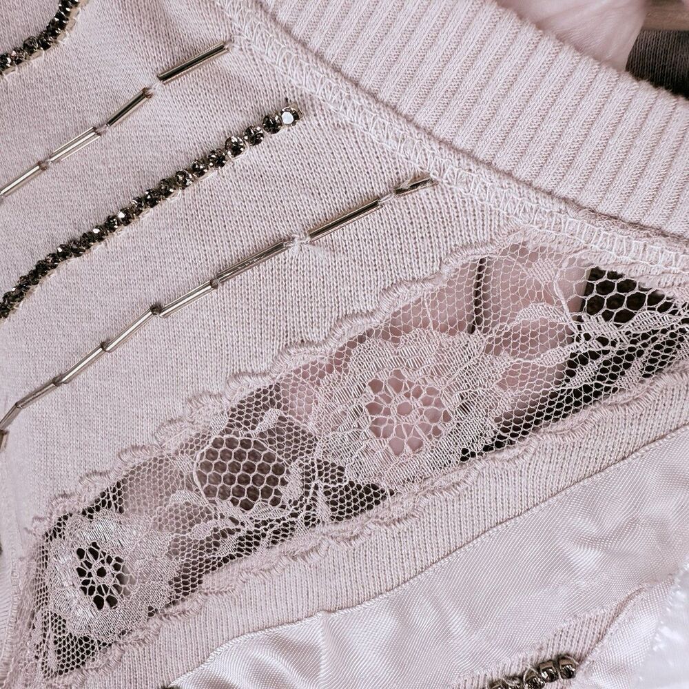 Anthropologie Embellished Pink Bow Beaded Sweatshirt NWT - Picture 8 of 16
